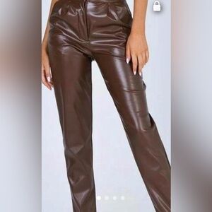 Princess Polly Brown faux Leather Straight Leg Pants